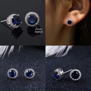 Blue Sapphire Silver Stud Earrings